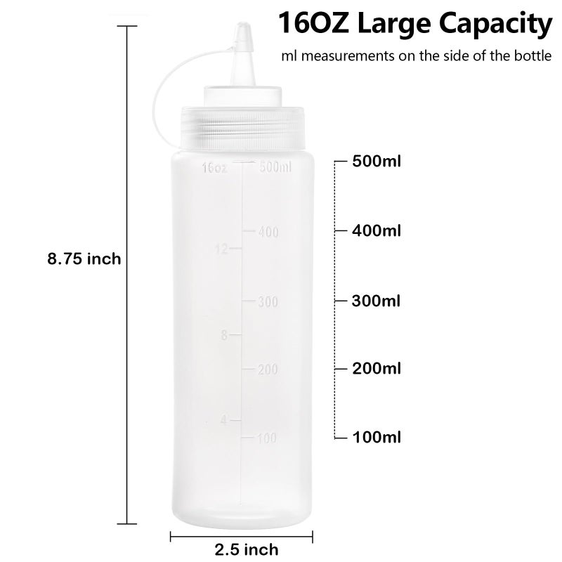 Bekith 12 pack 16 Oz Wide Mouth Plastic Squeeze Condiment Bottles with Twist On Cap Lids and Discrete Measurements, Empty Squirt Bottle For Sauce, Ketchup, Paint - Image 2